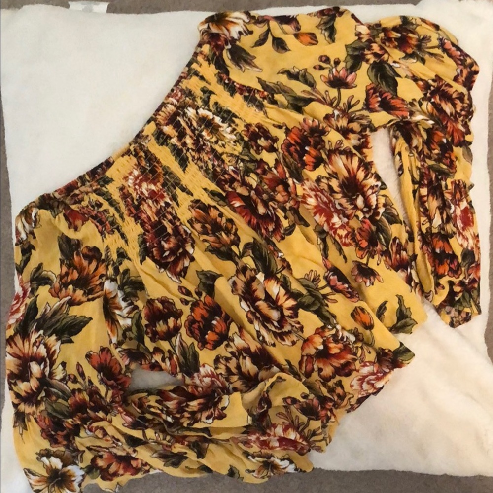 vibrant floral yellow olivaceous off the shoulder